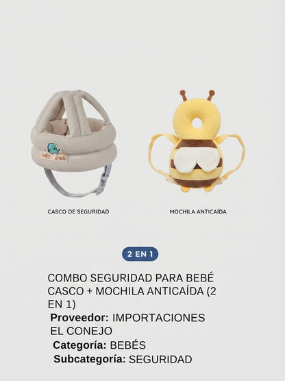 COMBO SEGURIDAD PARA BEBÉ CASCO + MOCHILA ANTICAÍDA (2 EN 1)