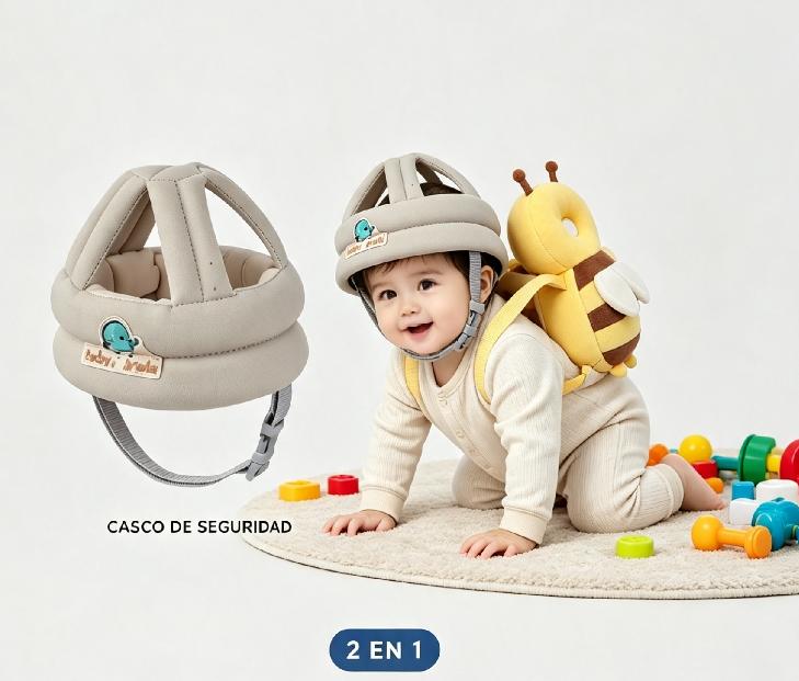 COMBO SEGURIDAD PARA BEBÉ CASCO + MOCHILA ANTICAÍDA (2 EN 1)